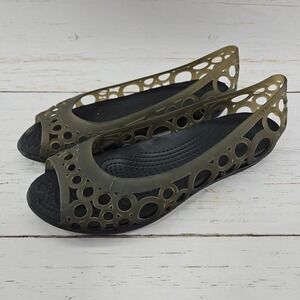 Crocs Adrina 7 Black Slip On Peep Toe Jelly Sandal Flat Cutouts Beach Water